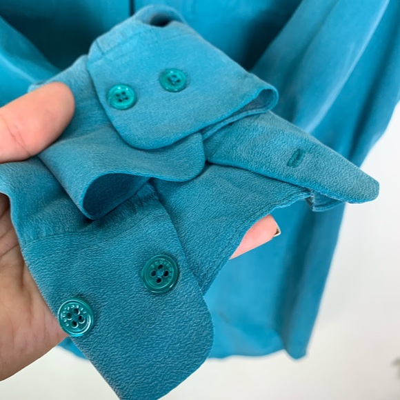 Equipment Turquoise 100% Silk Button Front Blouse - Picture 4 of 8